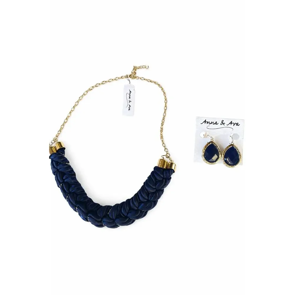 Anna & Ava Navy Braided Statement Necklace + Matching Teardrop Earrings Set - Picture 1 of 3